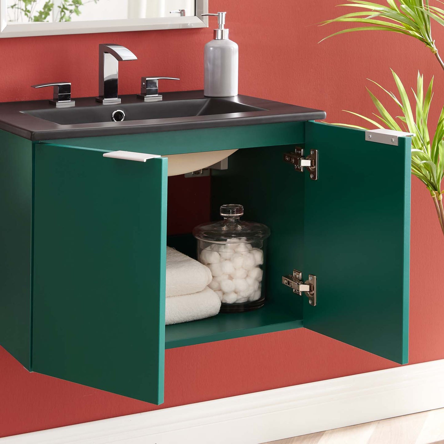 Maybelle 24" Wall-Mount Bathroom Vanity, Melamine, Green Black, 23121