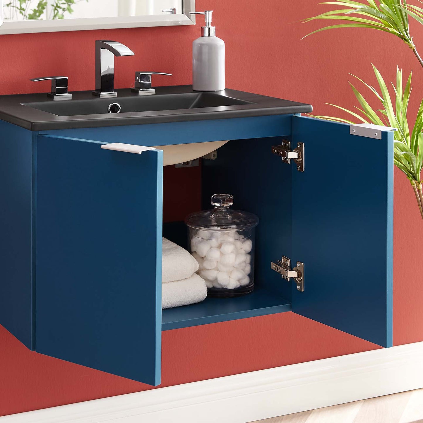 Maybelle 24" Wall-Mount Bathroom Vanity, Melamine, Blue Navy Black, 23123