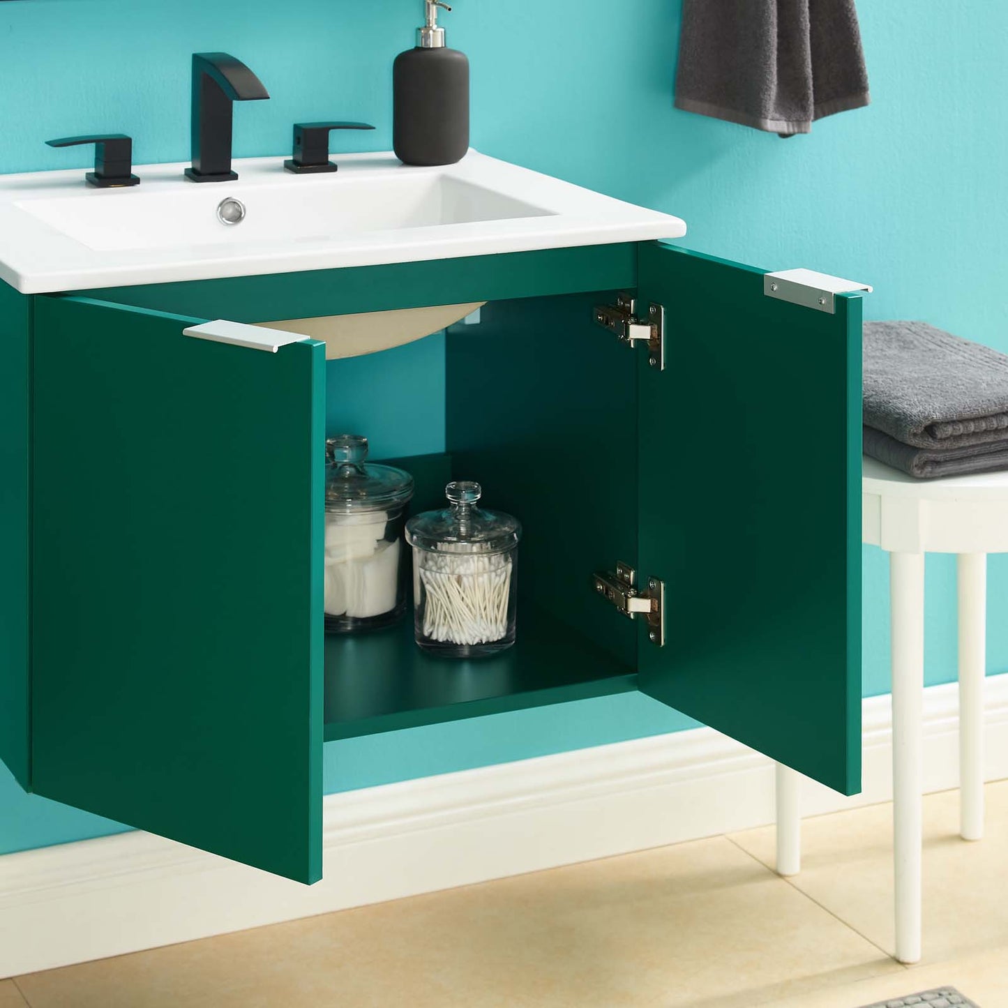 Maybelle 24" Wall-Mount Bathroom Vanity, Melamine, Green White, 21049