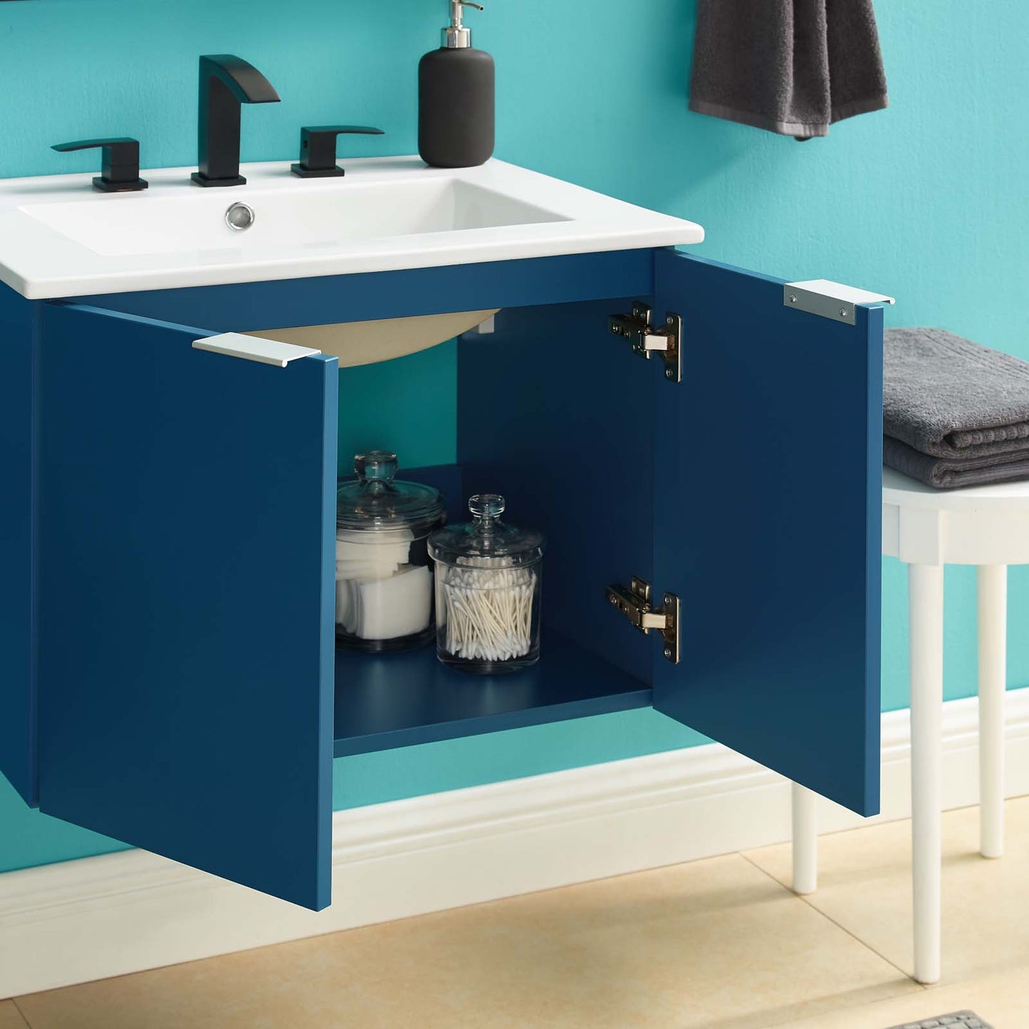 Maybelle 24" Wall-Mount Bathroom Vanity, Melamine, Blue Navy White, 21051