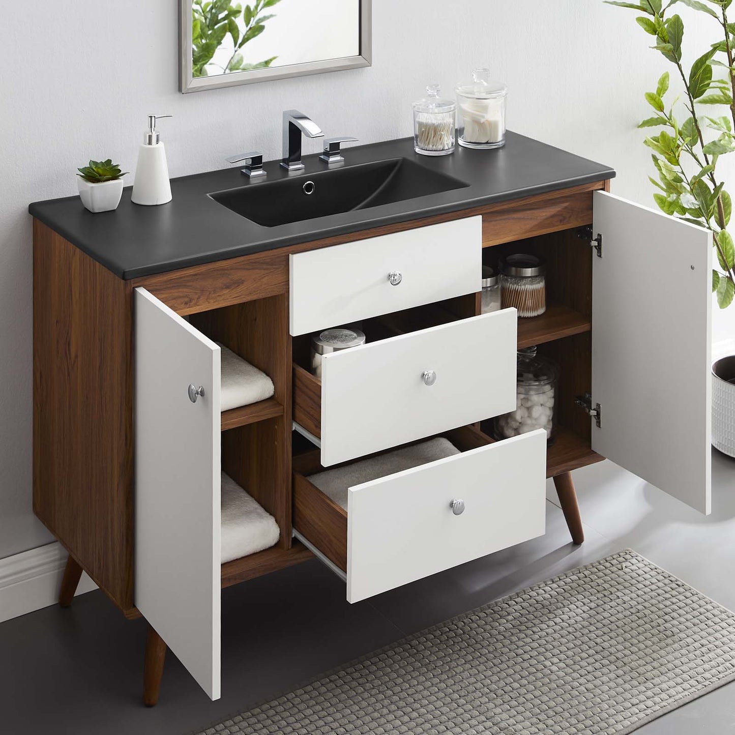 Transmit 48" Single Sink Bathroom Vanity, Wood, Brown Walnut Black, 21065