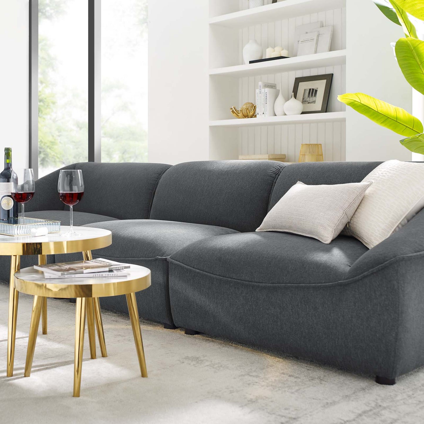 Comprise 3-Piece Sofa, Fabric, Dark Grey Gray, 21071
