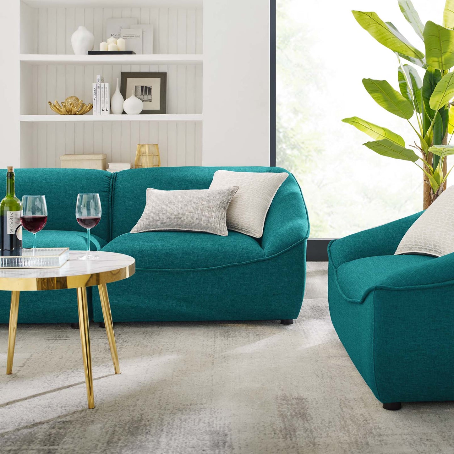 Comprise 4-Piece Living Room Set, Fabric, Teal Blue, 21079