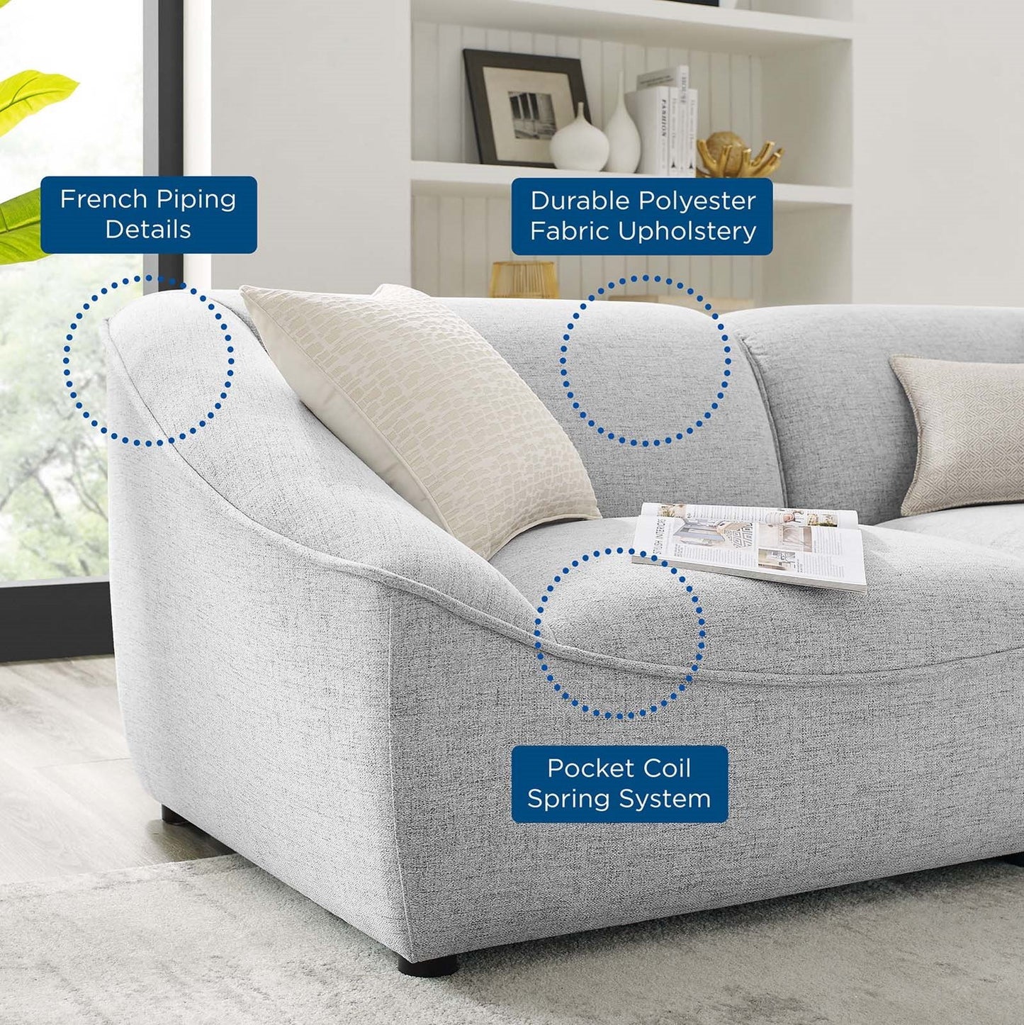 Comprise 6-Piece Sectional Sofa, Fabric, Light Grey Gray, 21093