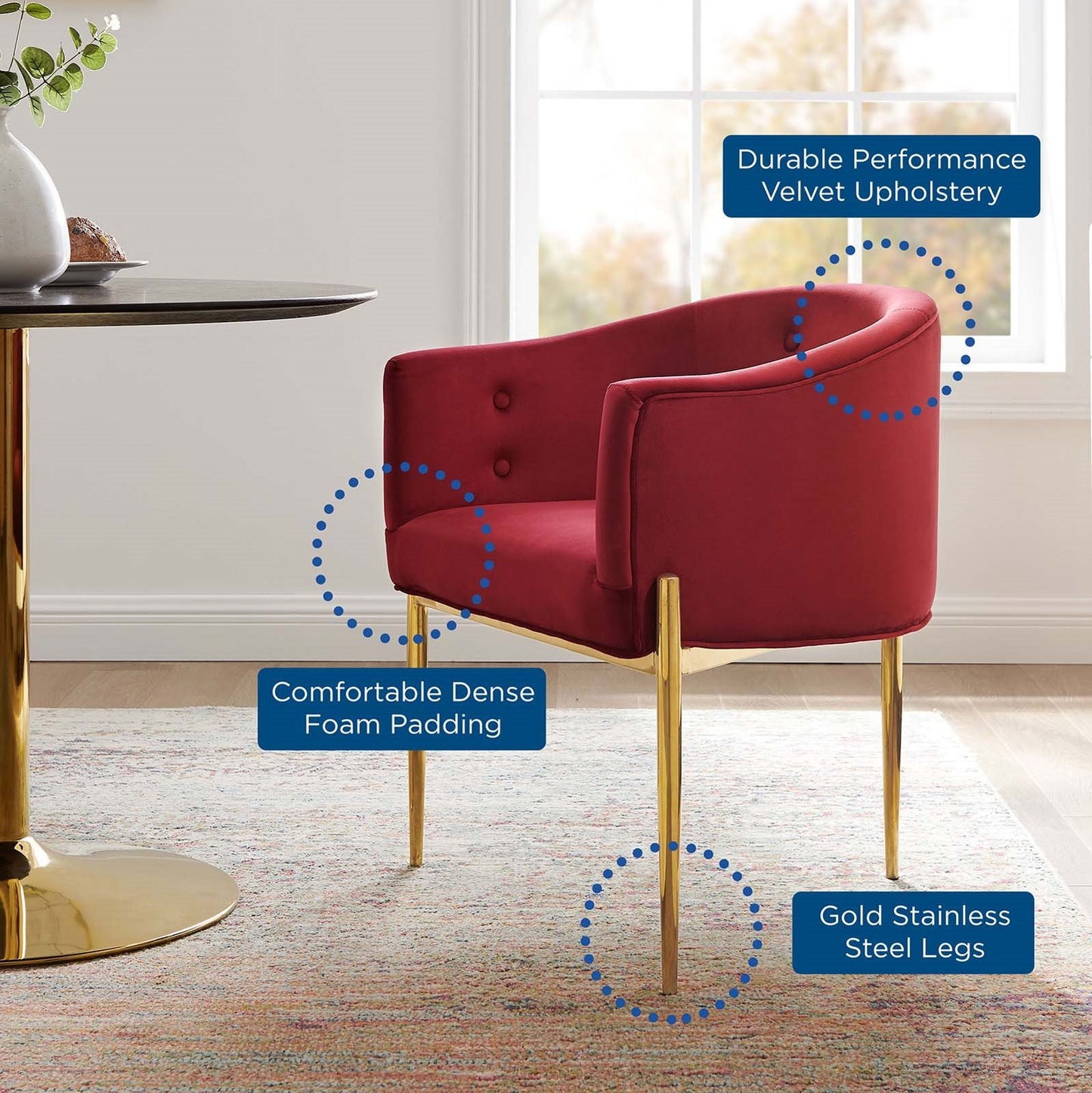 Savour Tufted Performance Velvet Accent Chairs - Set of 2, Velvet, Metal Steel, Red, 21109
