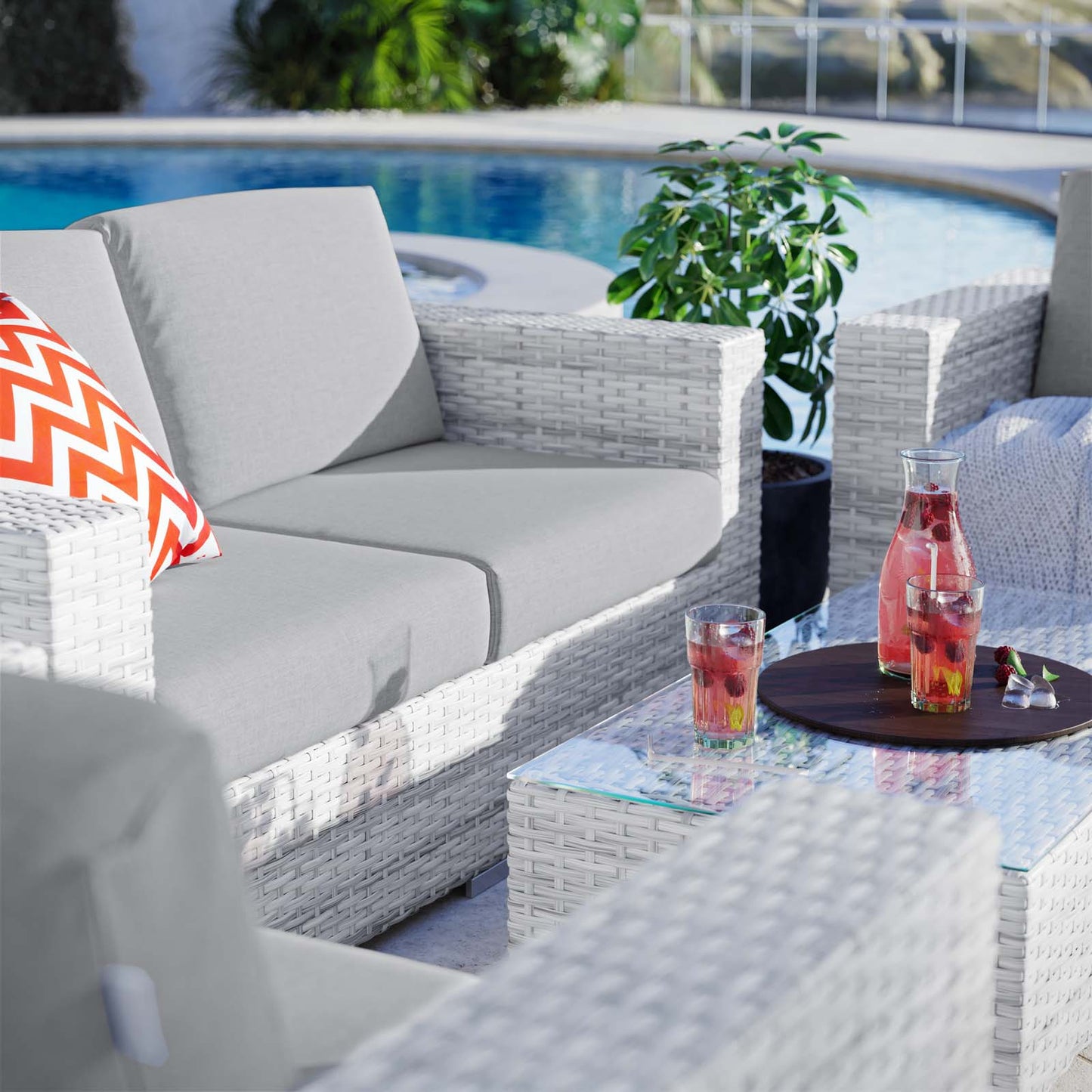 Convene 4-Piece Outdoor Patio Set, Rattan, Wicker, Grey Gray, 21131