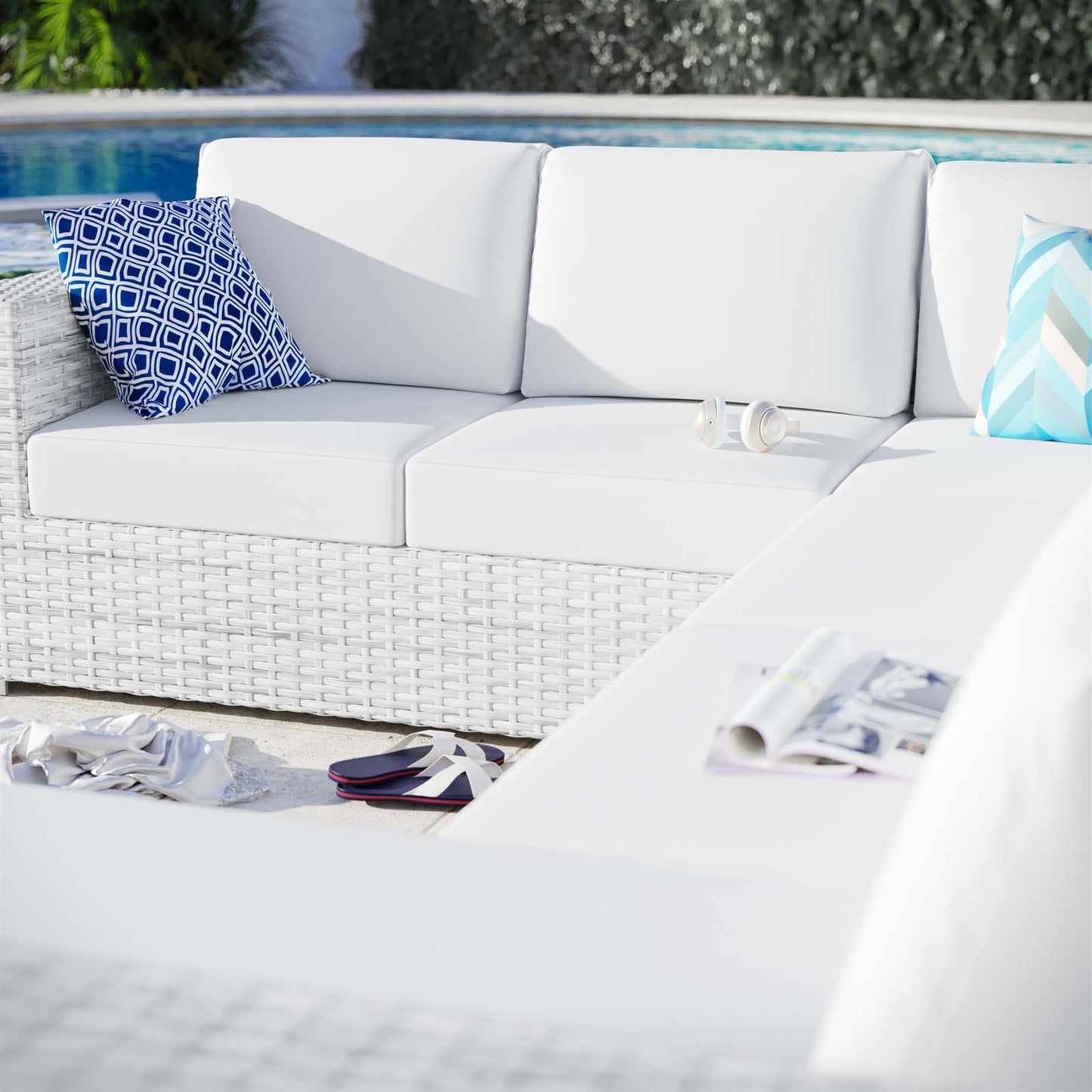 Convene 5-Piece Outdoor Patio Sectional Set, Rattan, Wicker, Light Grey Gray White, 21144