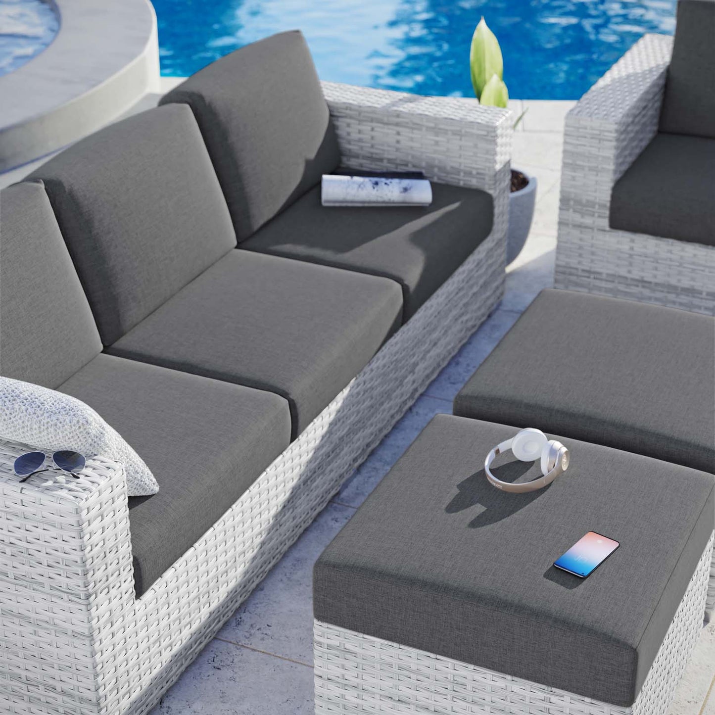 Convene 4-Piece Outdoor Patio Set, Rattan, Wicker, Grey Gray, 21155