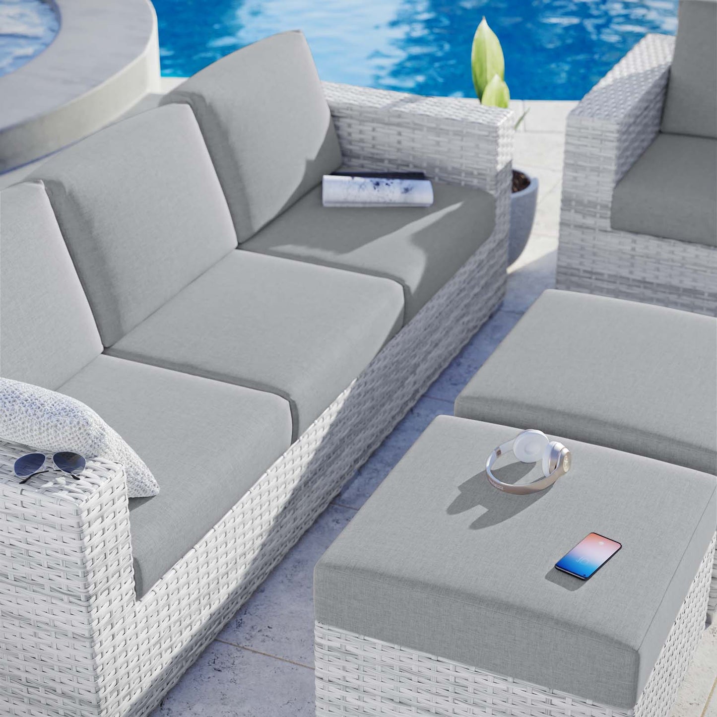 Convene 4-Piece Outdoor Patio Set, Rattan, Wicker, Grey Gray, 21156