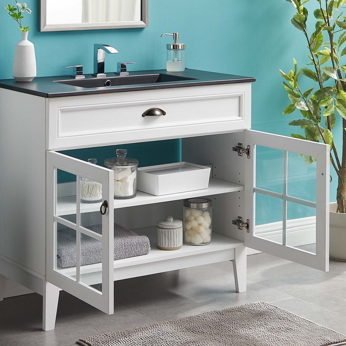 Isle 36" Bathroom Vanity Cabinet, Wood, White Black, 23136