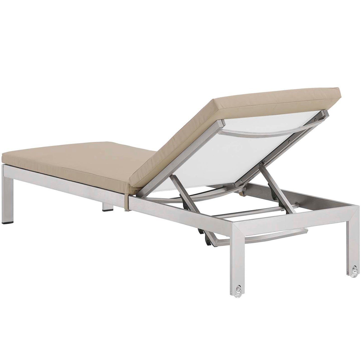 Shore Outdoor Patio Aluminum Chaise with Cushions, Aluminum, Metal, Steel, Silver Beige, 21215