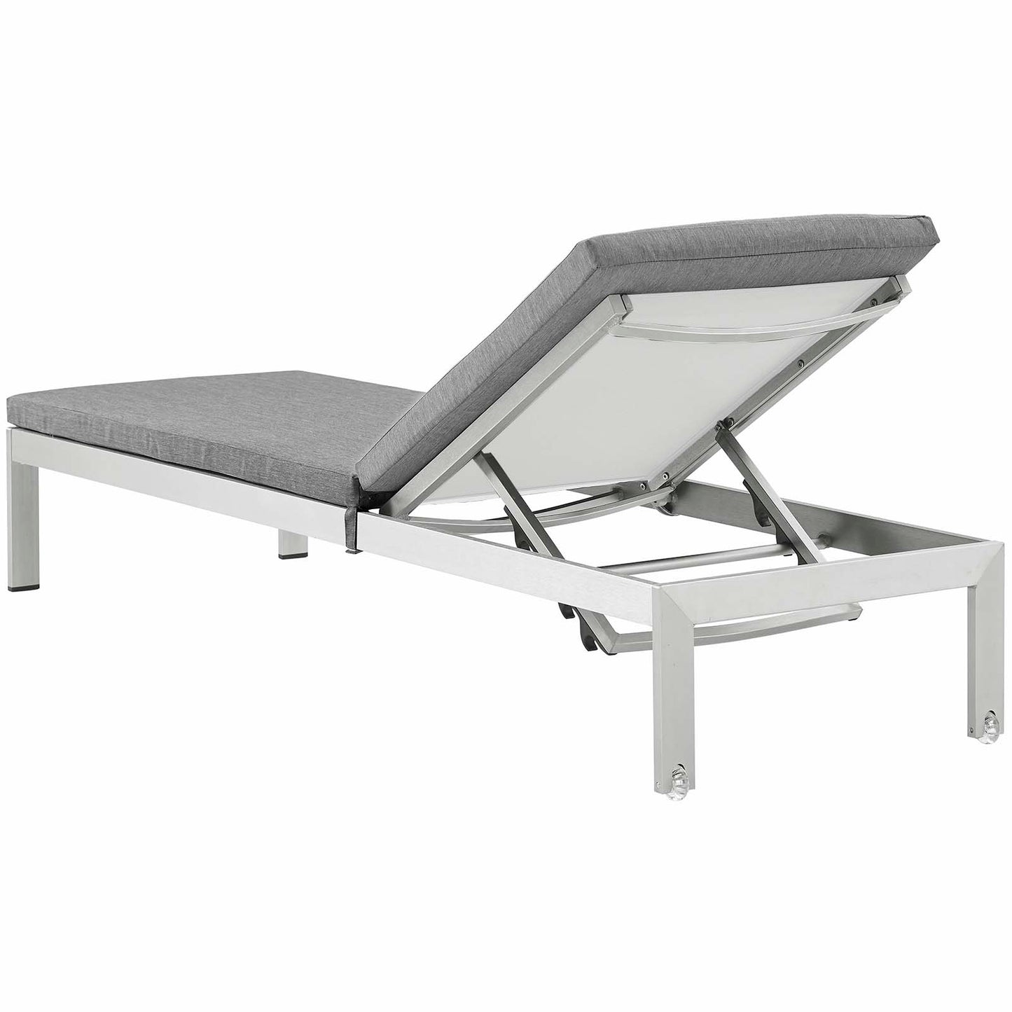 Shore Outdoor Patio Aluminum Chaise with Cushions, Aluminum, Metal, Steel, Silver Grey Gray, 21216