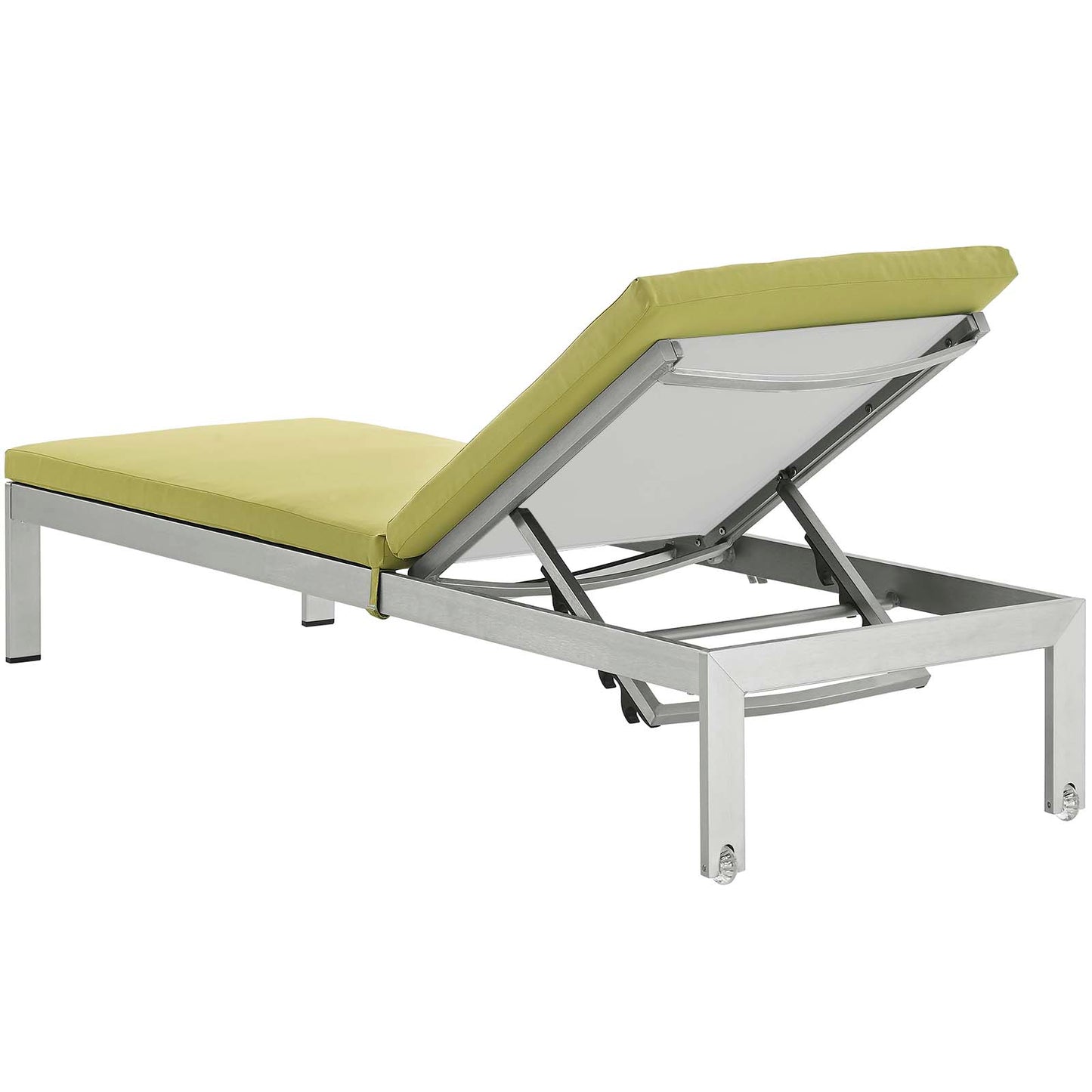 Shore Outdoor Patio Aluminum Chaise with Cushions, Aluminum, Metal, Steel, Silver Green, 21220