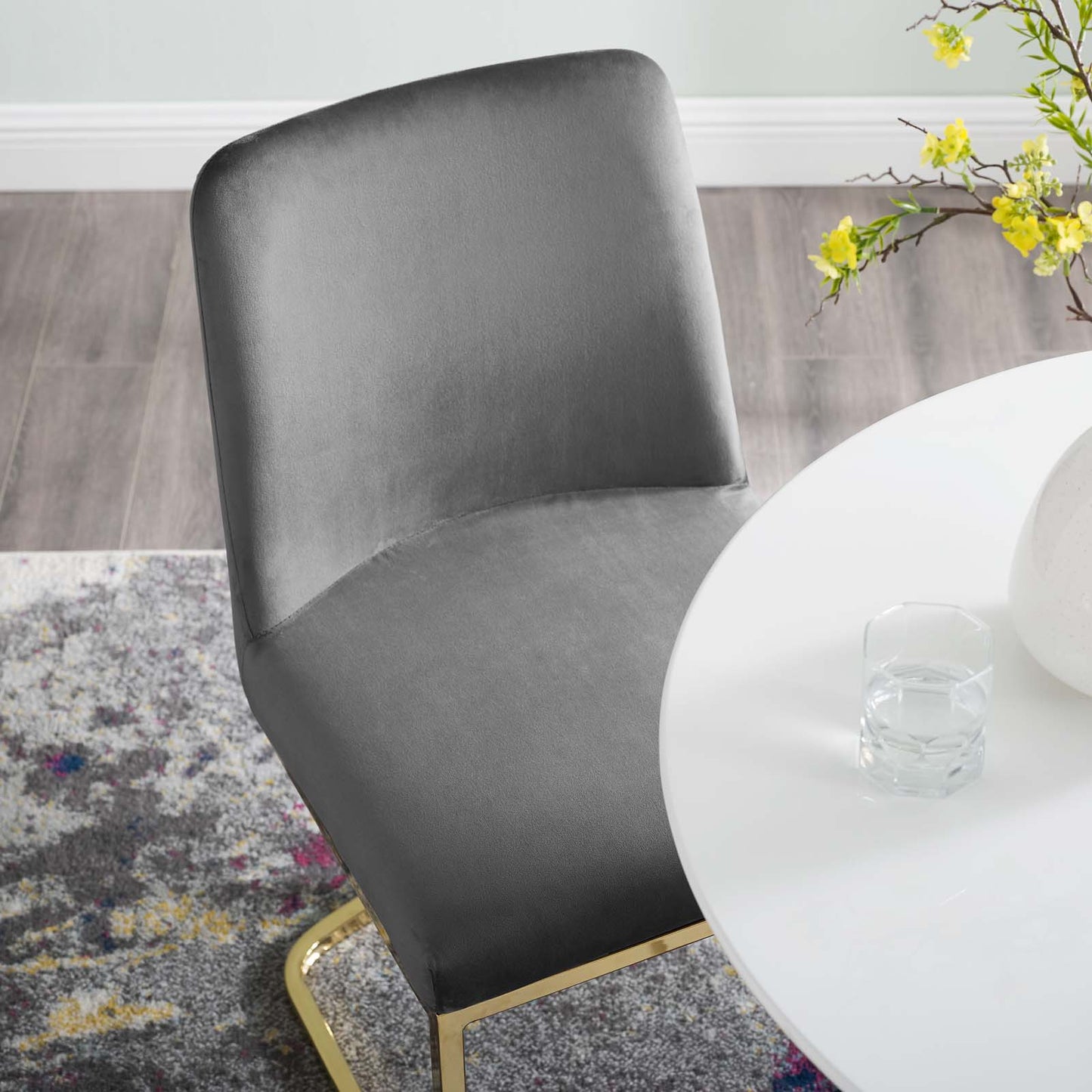 Amplify Sled Base Performance Velvet Dining Chairs - Set of 2, Velvet, Metal Steel, Gold Grey Gray, 21223