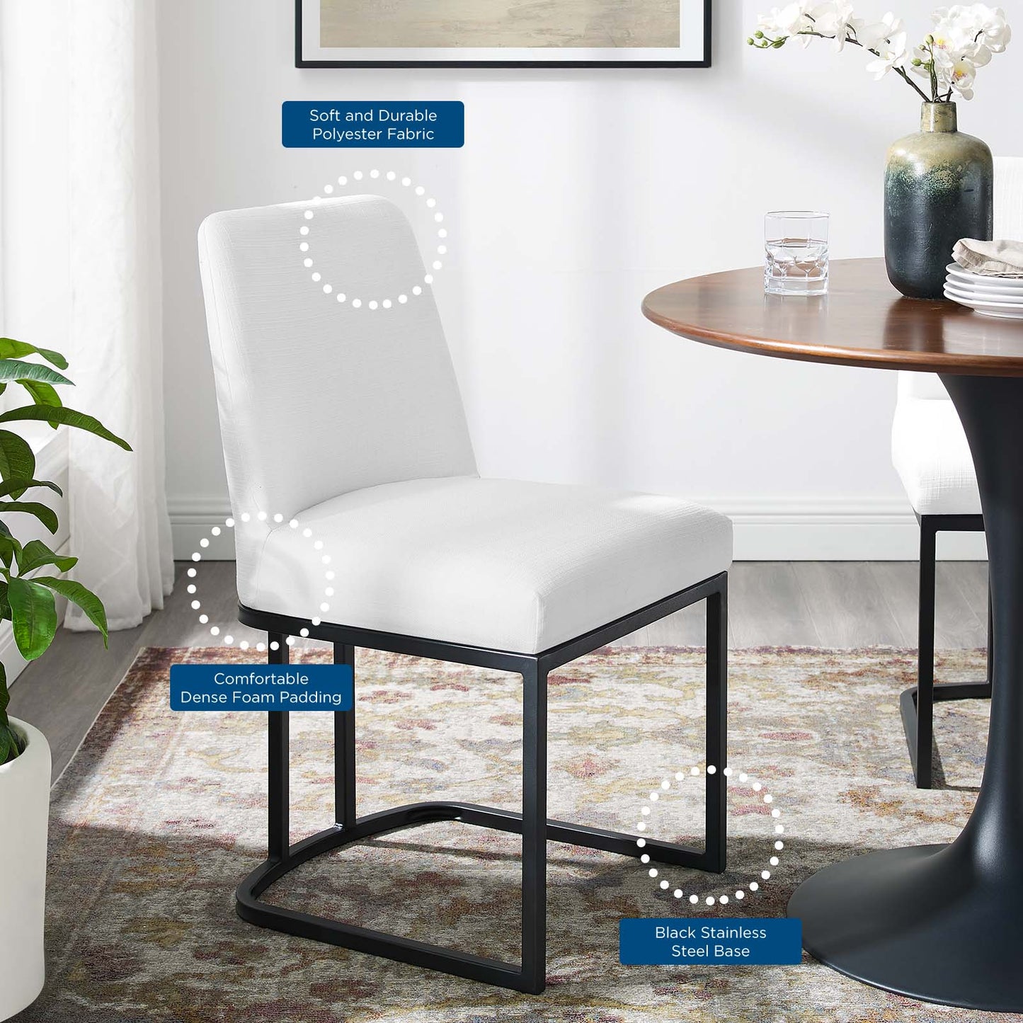 Amplify Sled Base Upholstered Fabric Dining Chairs - Set of 2, Fabric, Metal Steel, Black White, 21226