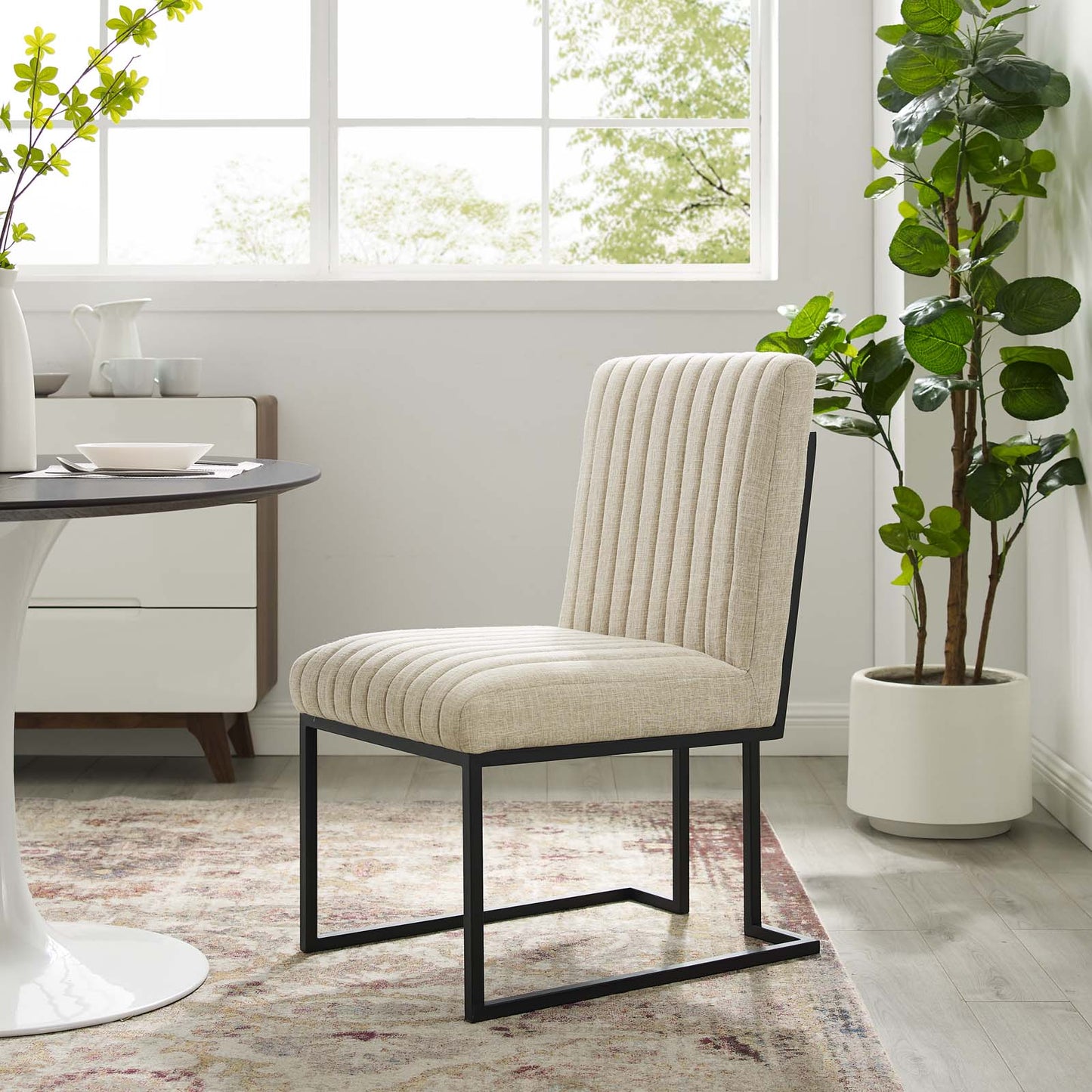 Indulge Channel Tufted Fabric Dining Chairs - Set of 2, Fabric, Metal Steel, Beige, 21238