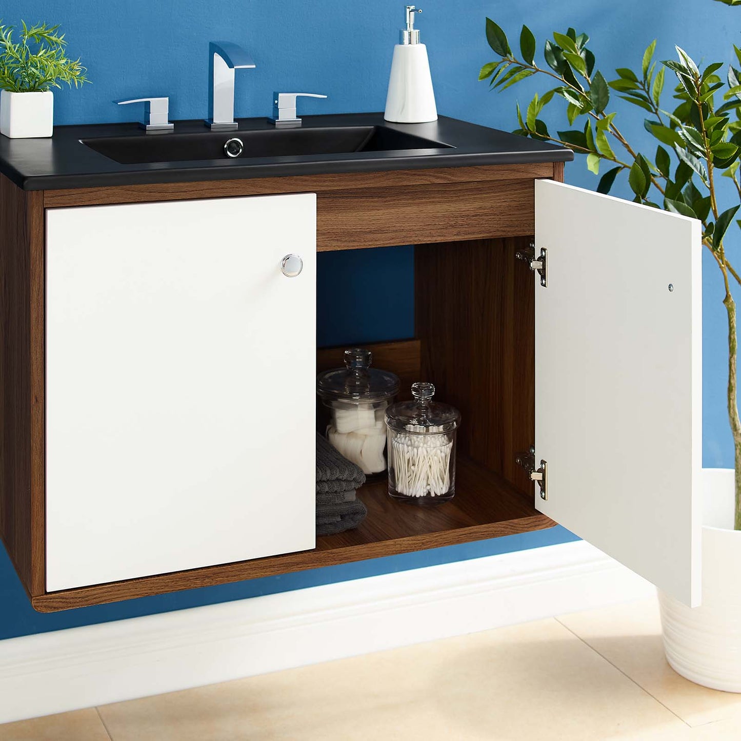Transmit 30" Wall-Mount Bathroom Vanity, Wood, Brown Walnut Black, 21247