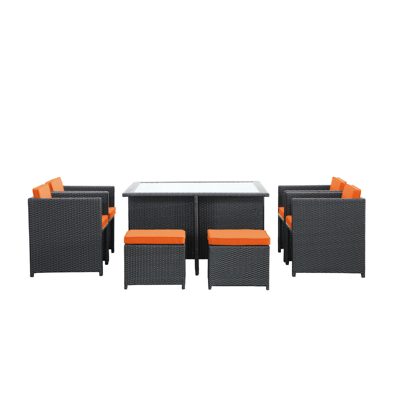 Inverse 9 Piece Outdoor Patio Dining Set, Orange Plastic