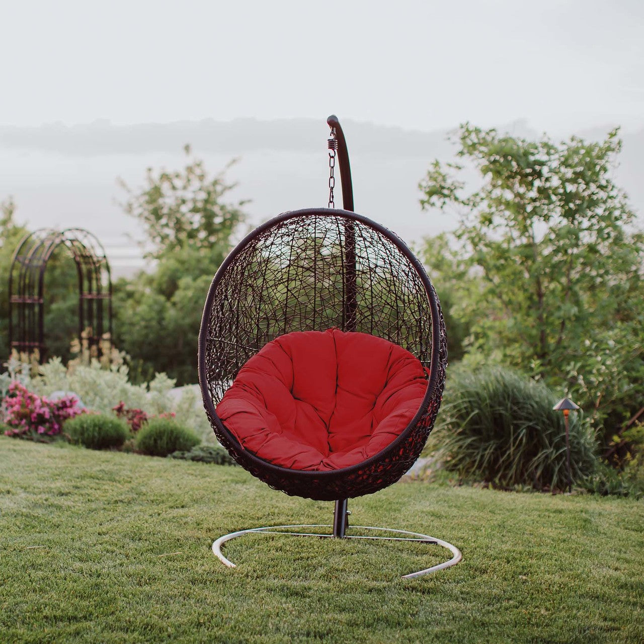 Encase Swing Outdoor Patio Lounge Chair, Rattan Wicker, Red 14337