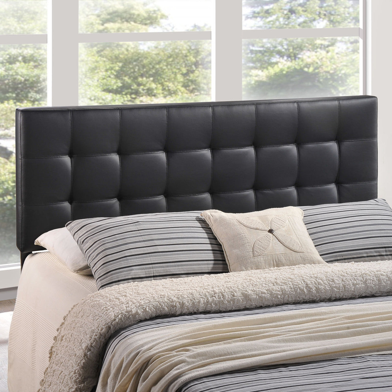 Lily Full Vinyl Headboard, Black Faux Leather