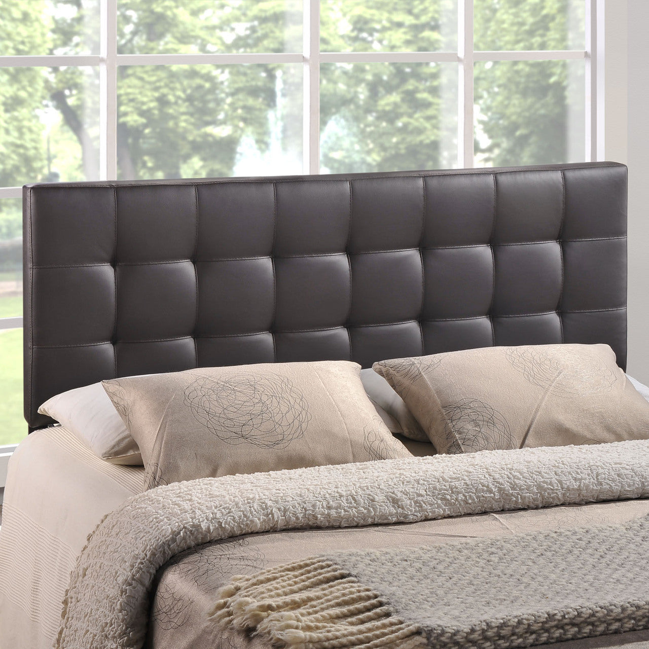 Lily Full Vinyl Headboard, Brown Faux Leather