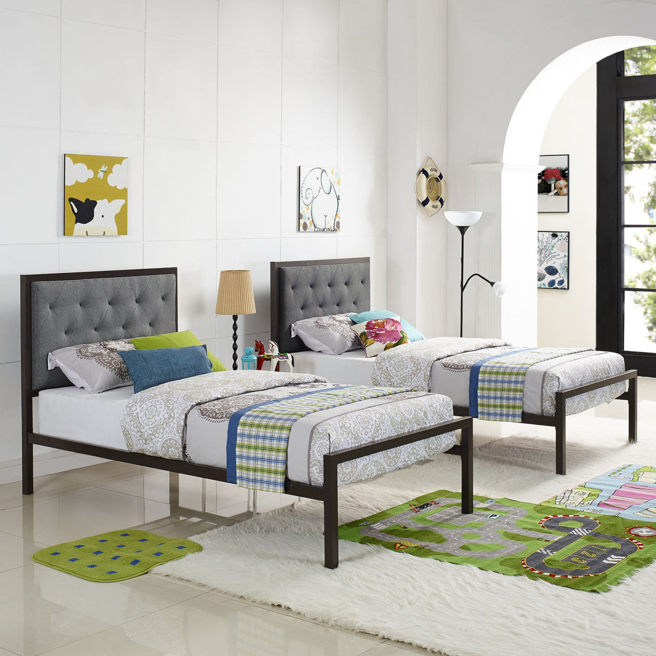 Mia Twin Fabric Bed Frame, Grey Fabric