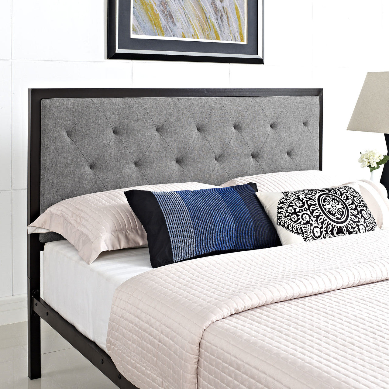 Mia Full Fabric Bed Frame, Grey Fabric