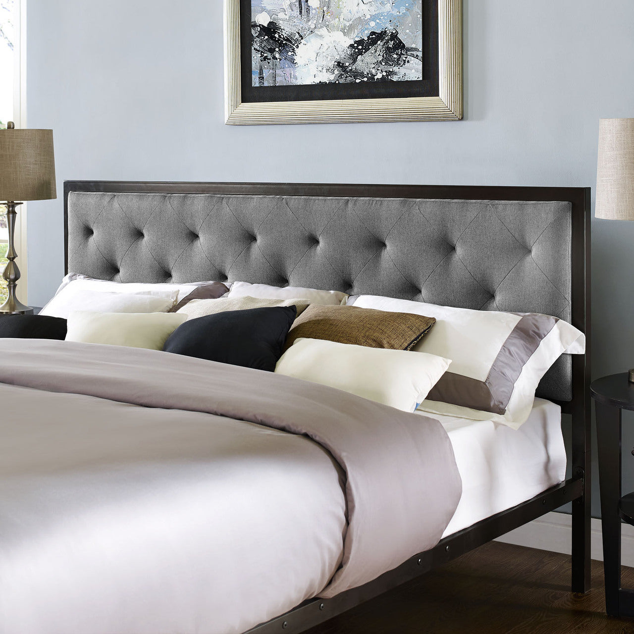 Mia King Fabric Bed Frame, Grey Fabric