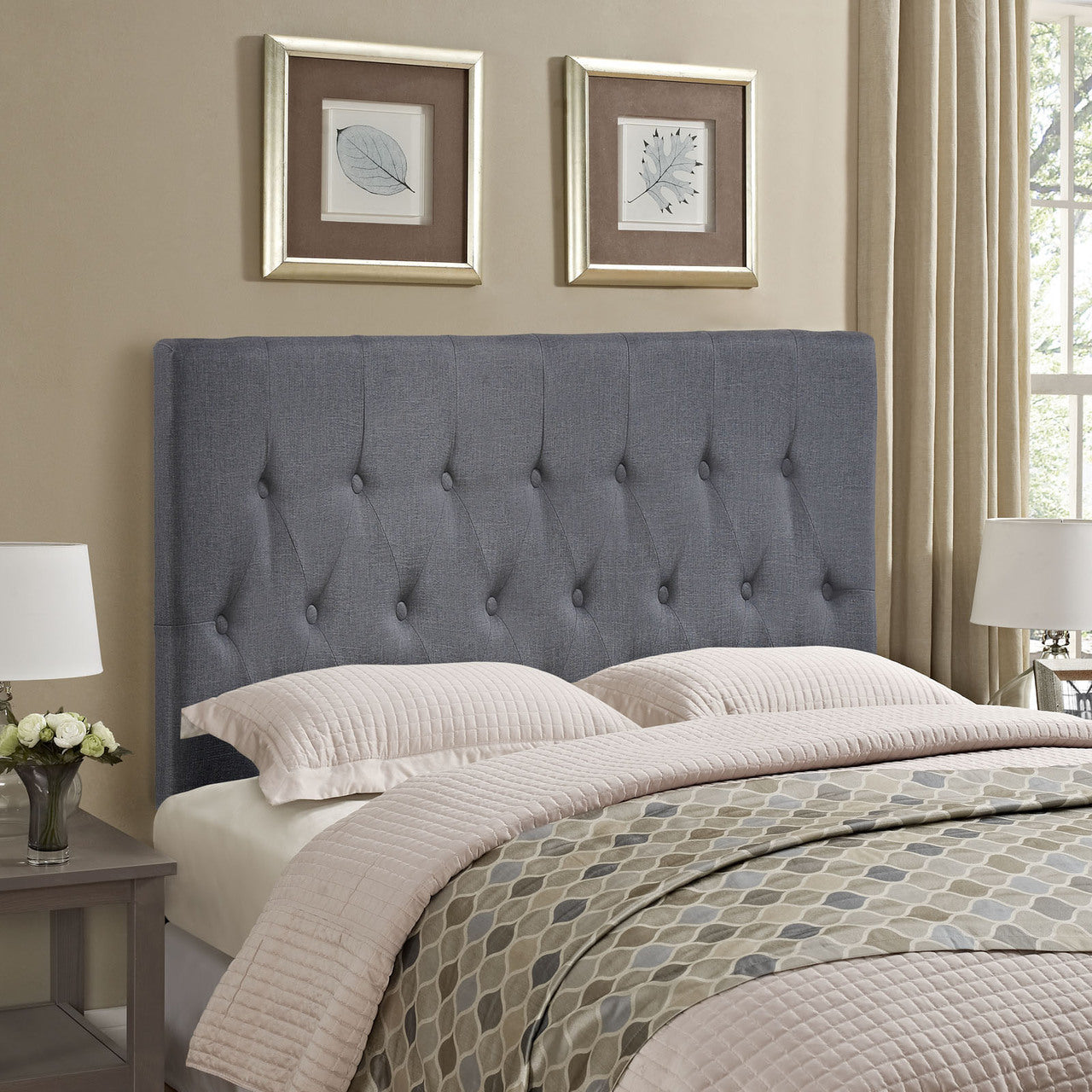 Clique Queen Headboard, Smoke Grey Fabric