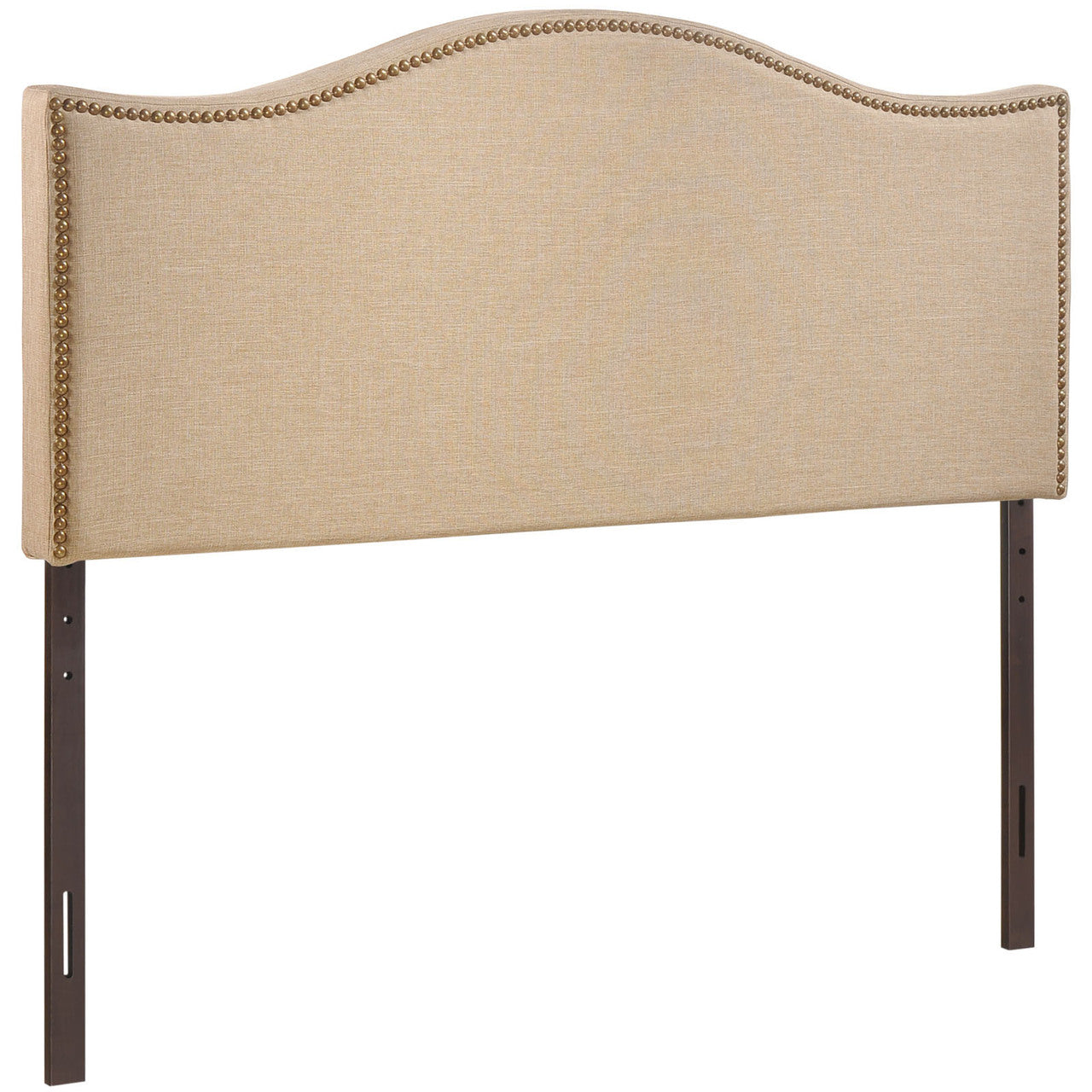 Curl Queen Nailhead Upholstered Headboard, Beige Fabric