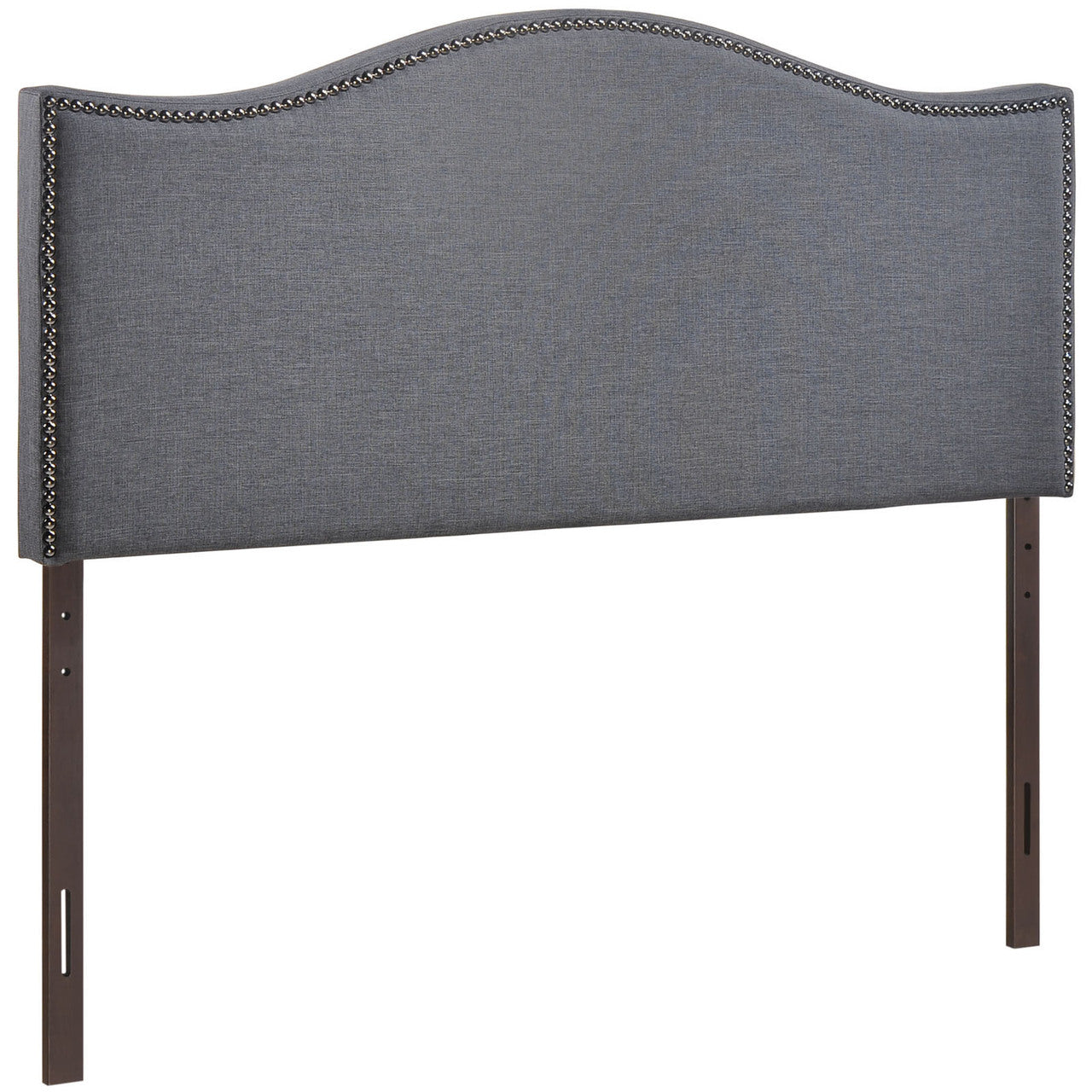 Curl Queen Nailhead Upholstered Headboard, Smoke Grey Fabric