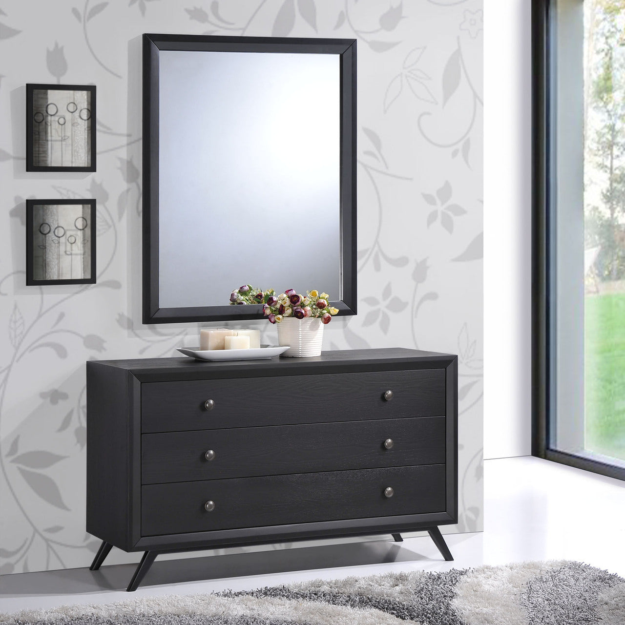 Addison 5 Piece Queen Bedroom Set, Grey Fabric Wood
