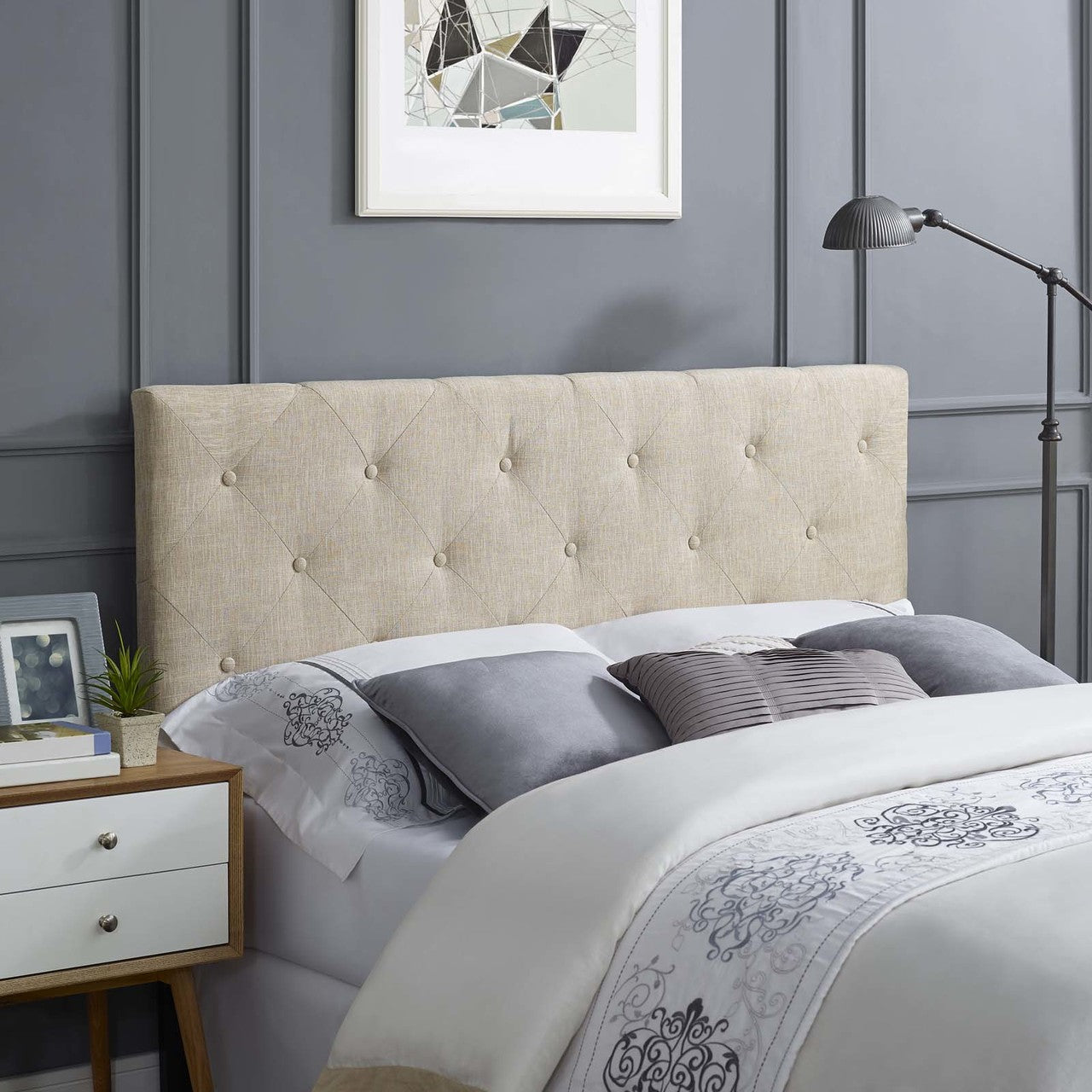 Terisa King Upholstered Fabric Headboard, King Size, Fabric, Beige, 14343