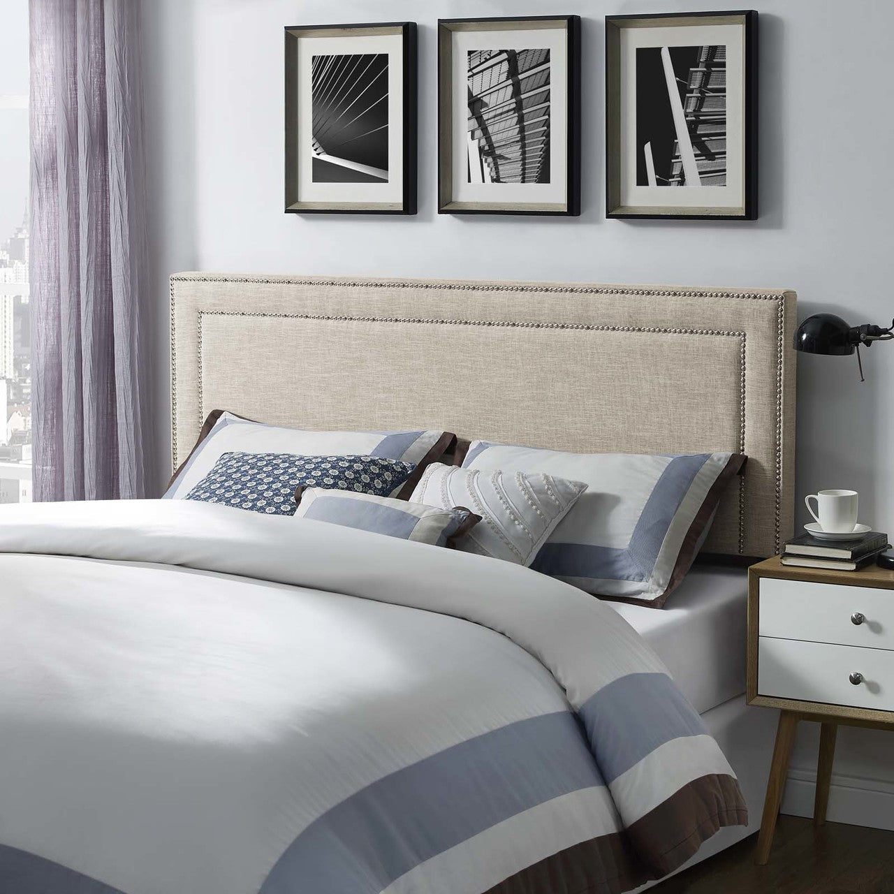 Jessamine Queen Upholstered Fabric Headboard, Queen Size, Fabric, Beige, 14346