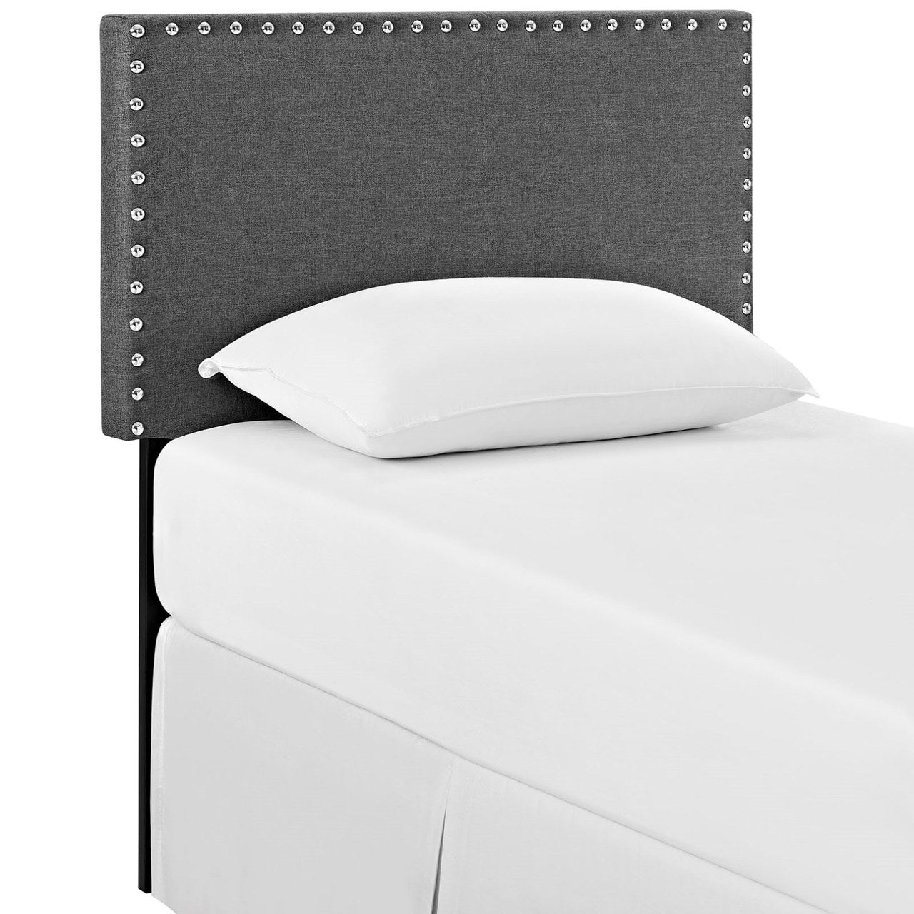 Phoebe Twin Upholstered Fabric Headboard, Grey, Metal 12093