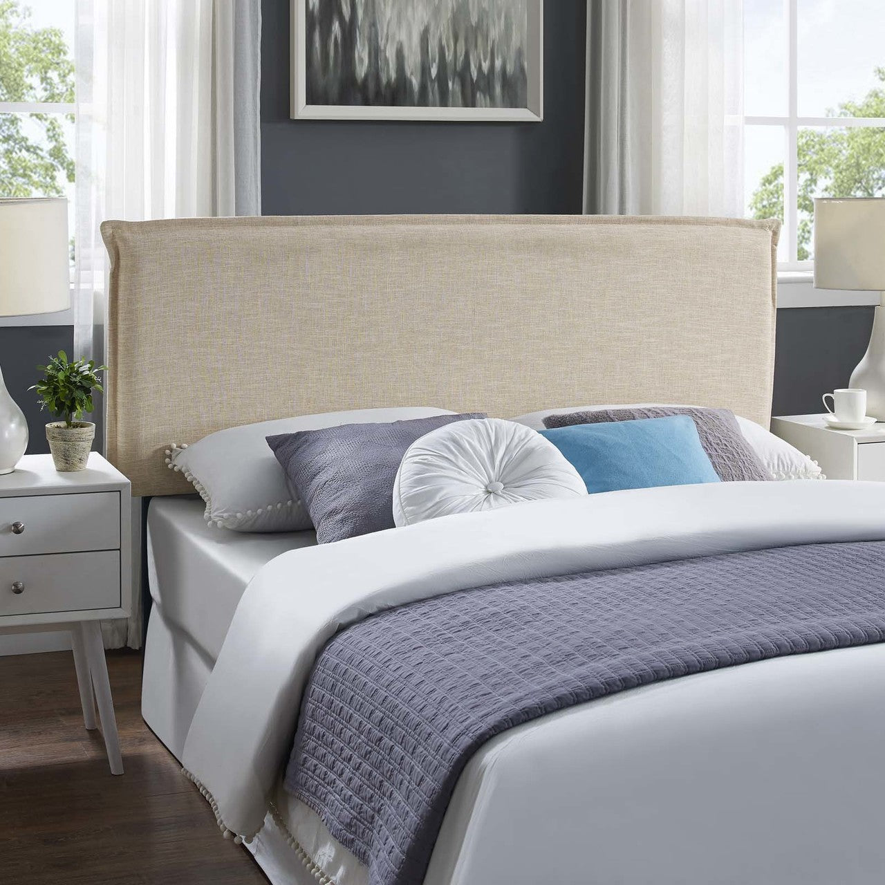 Camille Queen Upholstered Fabric Headboard, Queen Size, Fabric, Beige, 14362