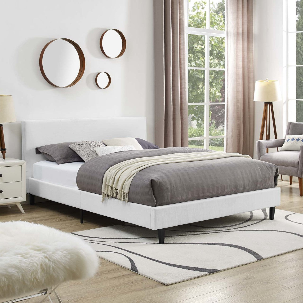 Anya Full Fabric Bed, Full Size, Fabric, White, 14369
