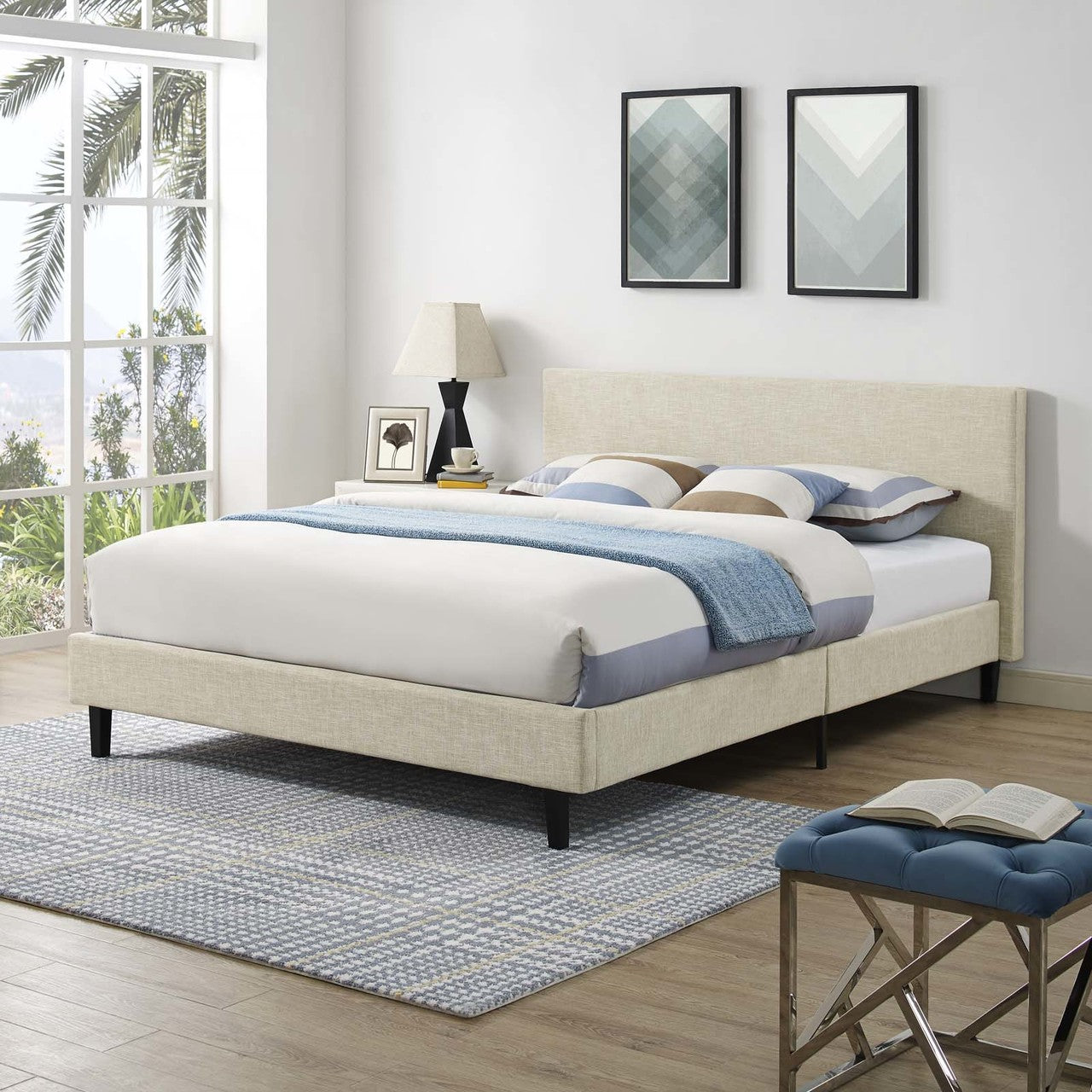 Anya Queen Bed, Queen Size, Fabric, Beige, 14370