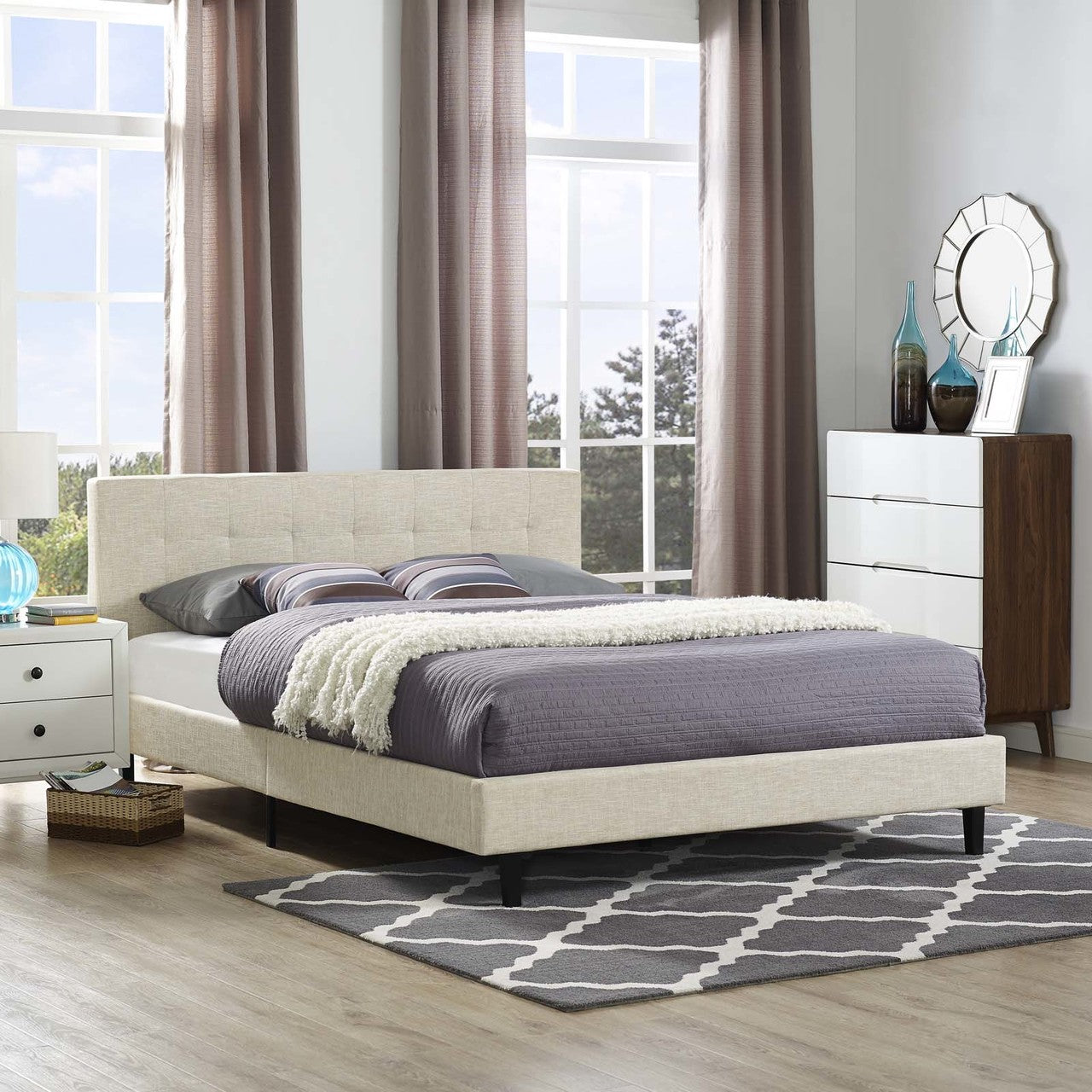 Linnea Queen Fabric Bed, Queen Size, Fabric, Beige, 14377