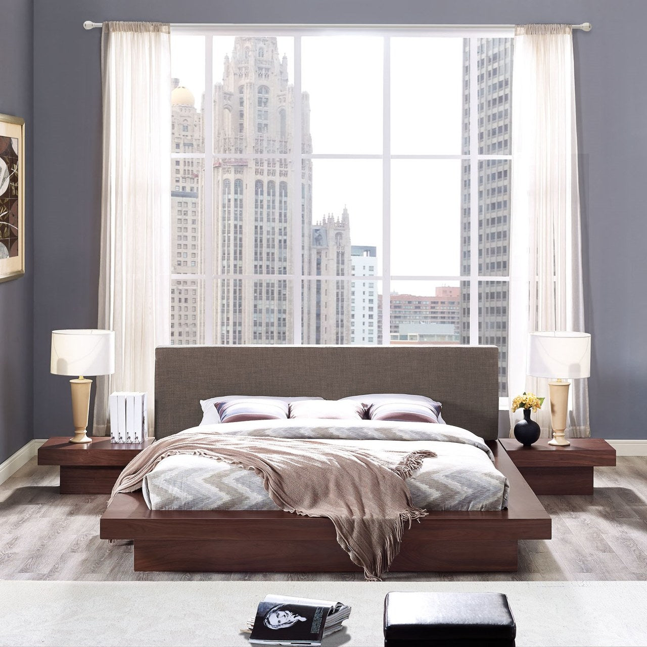 Freja Three PCS Queen Fabric Bedroom Set, Brown, Wood 12429
