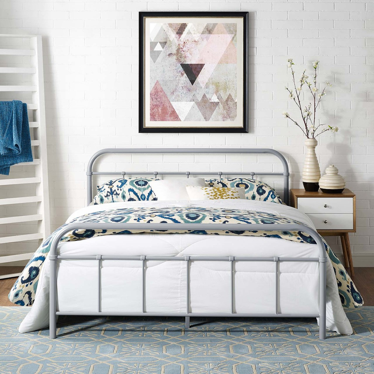 Maisie Queen Stainless Steel Bed Frame, Queen Size, Metal Steel Stainless Steel, Grey Gray, 14387