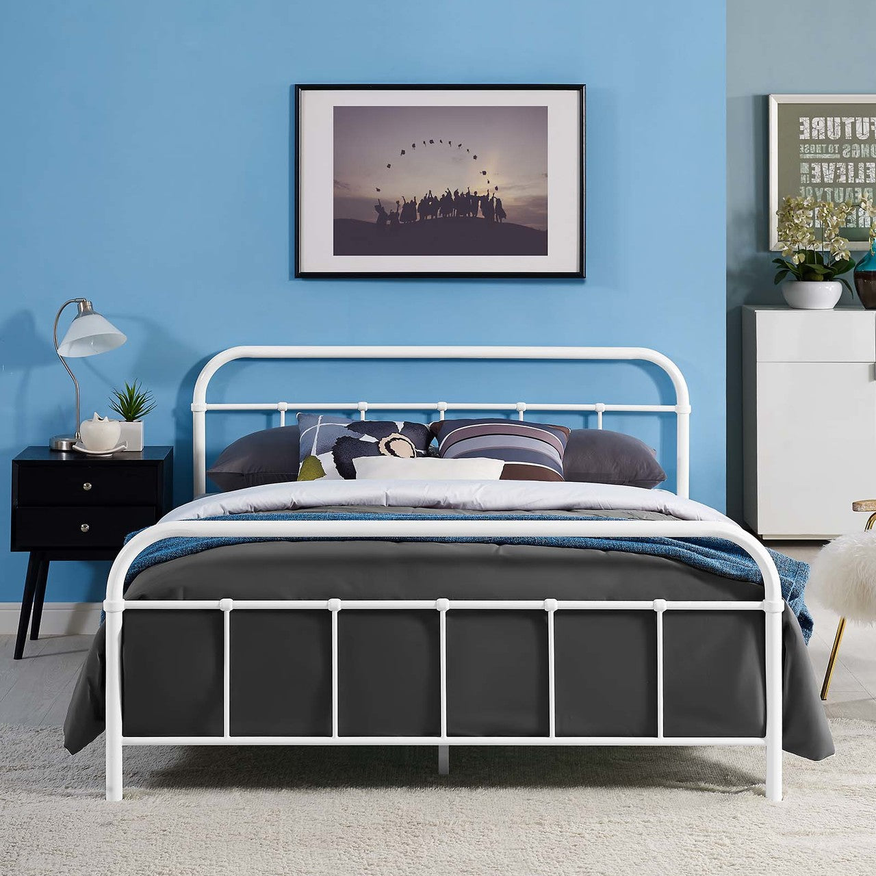 Maisie Queen Stainless Steel Bed Frame, Queen Size, Metal Steel Stainless Steel, White, 14388