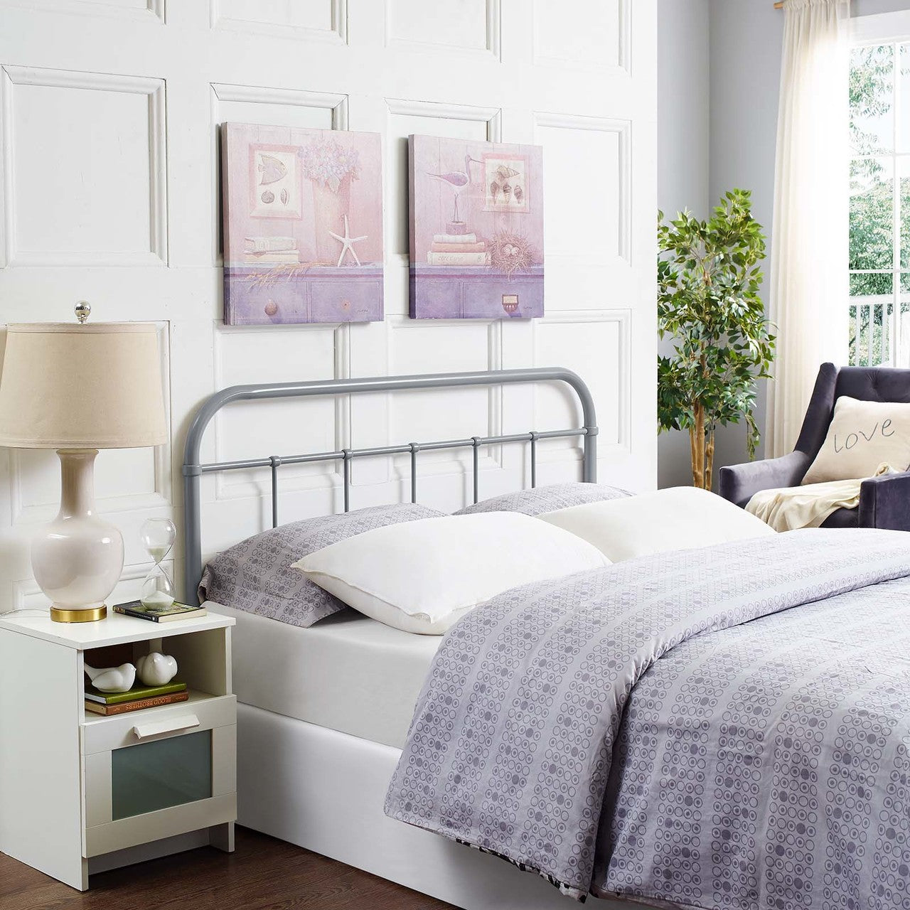 Serena Queen Steel Headboard, Queen Size, Metal Steel, Grey Gray, 14400