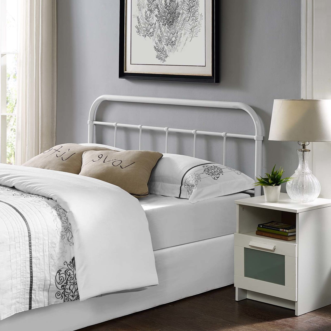 Serena Queen Steel Headboard, Queen Size, Metal Steel, White, 14401