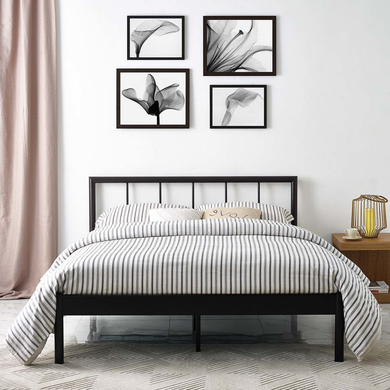 Gwen Queen Metal Bed Frame, Queen Size, Metal Steel, Brown, 14418