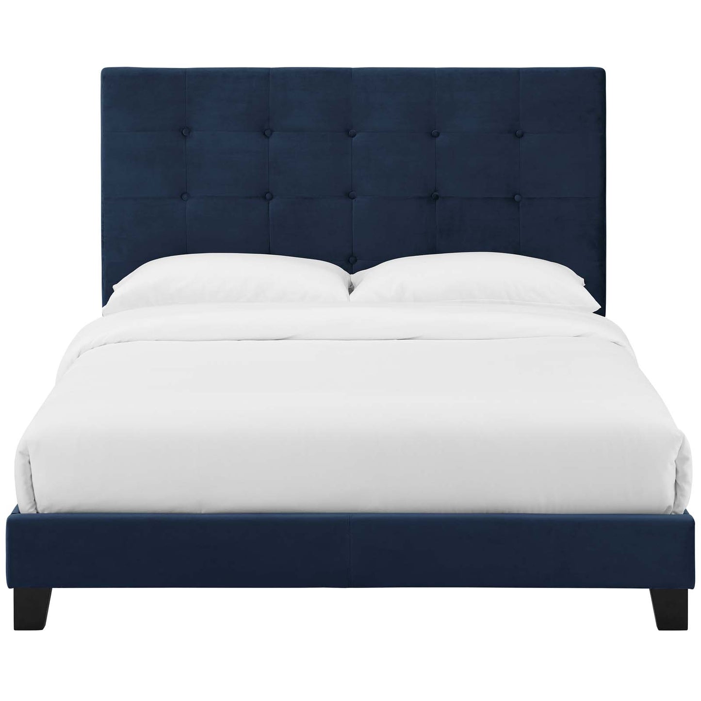 Melanie Full Tufted Button Upholstered Performance Velvet Platform Bed, Velvet Fabric, Navy Blue, 17622