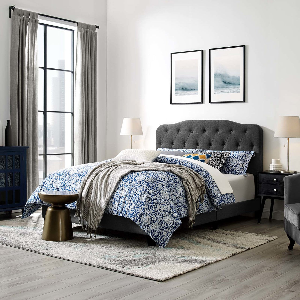 Amelia Full Upholstered Fabric Bed, Full Size, Fabric, Grey Gray, 15489
