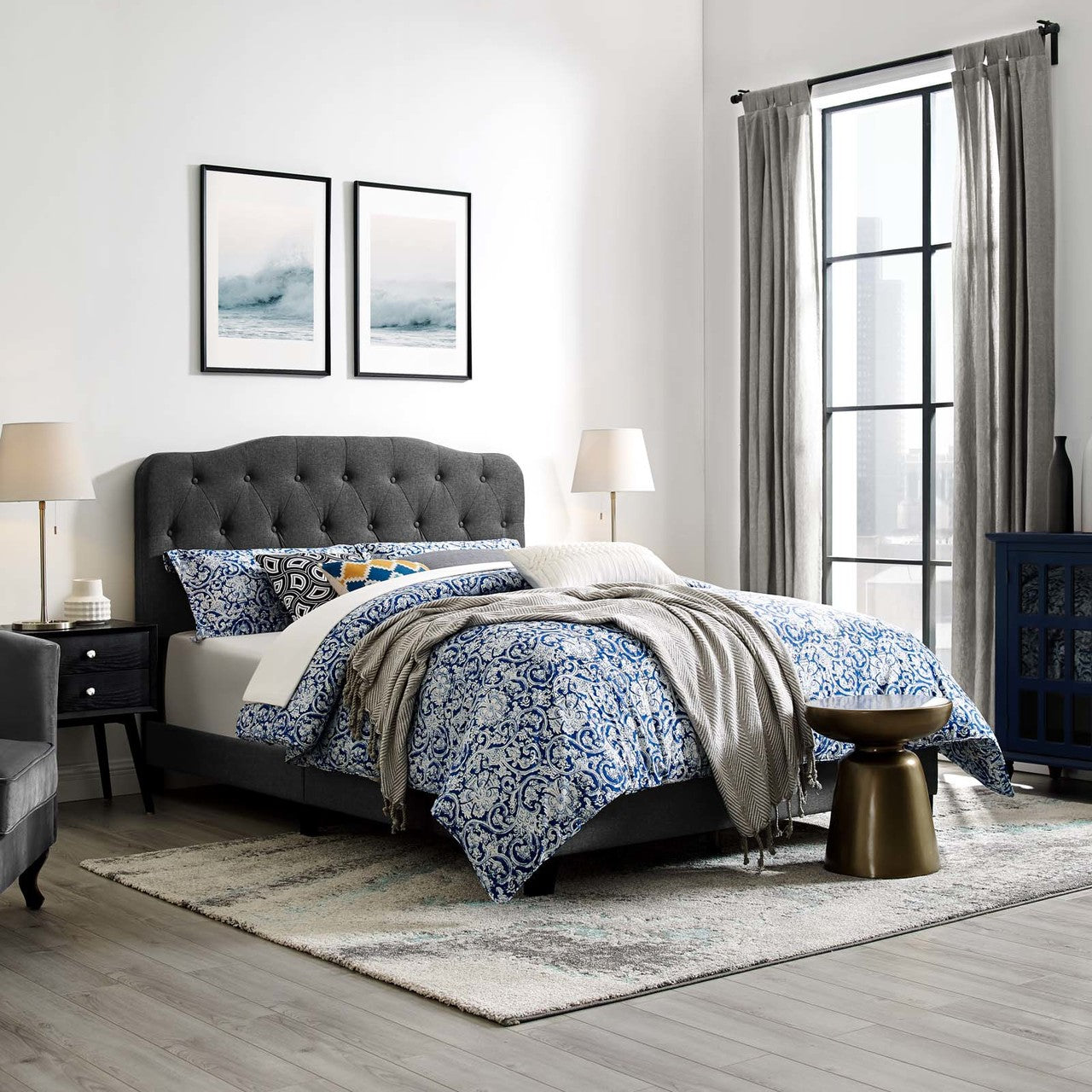 Amelia Queen Upholstered Fabric Bed, Queen Size, Fabric, Grey Gray, 15256