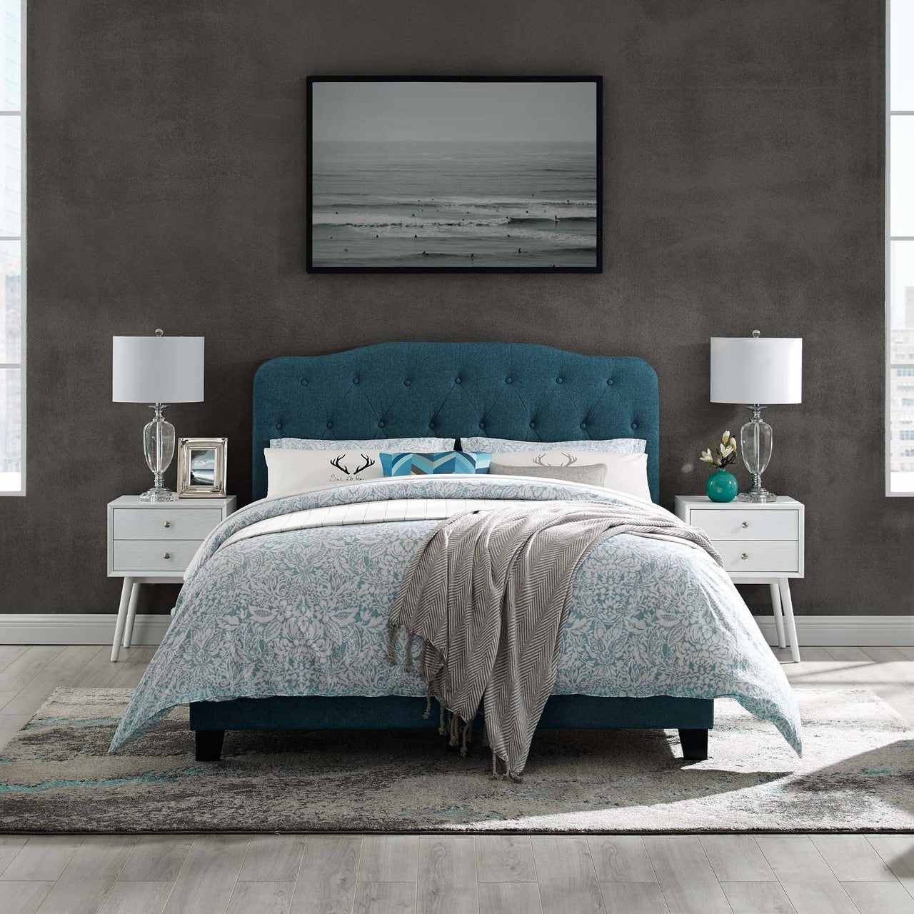 Amelia King Upholstered Fabric Bed, King Size, Fabric, Navy Blue, 15491