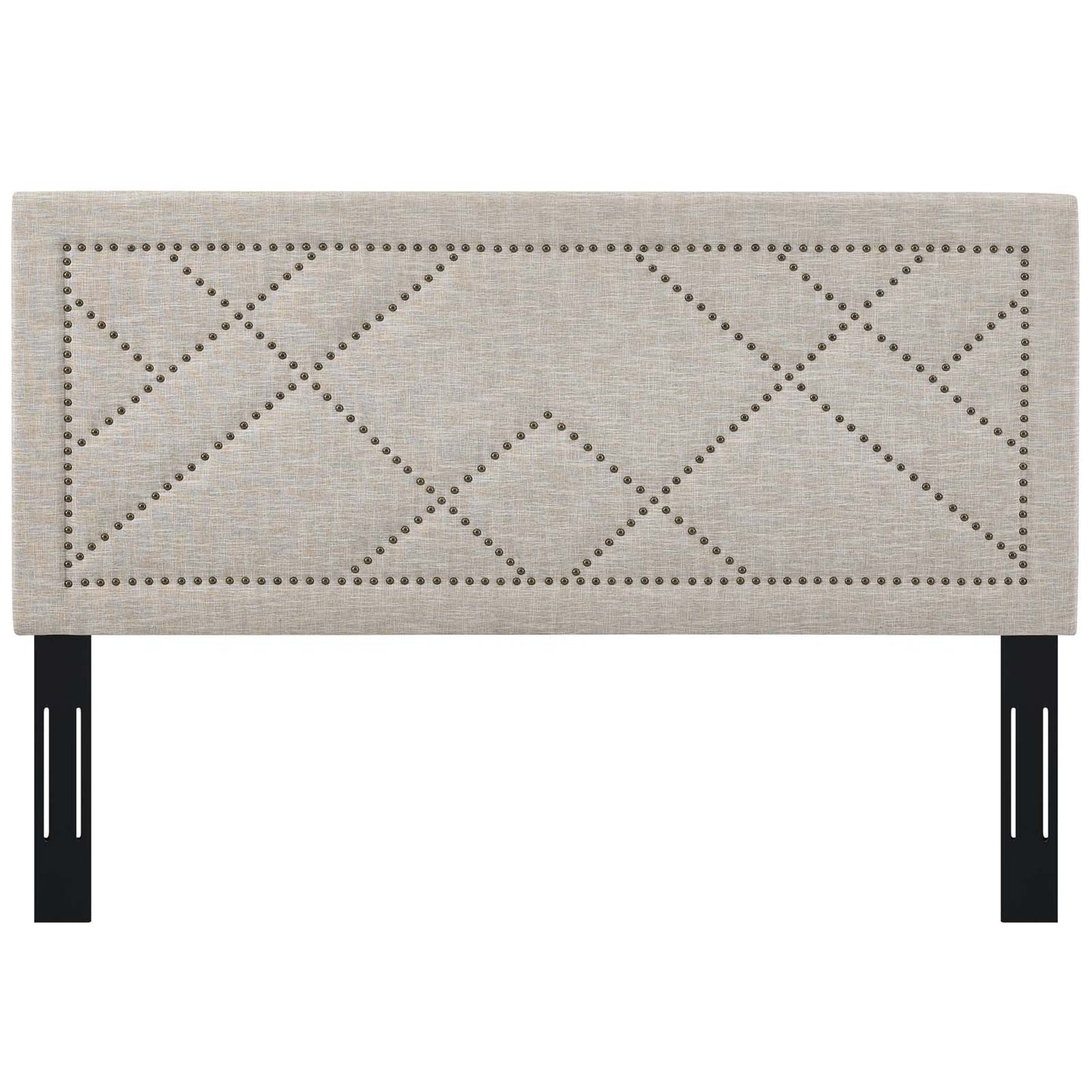Reese Nailhead King and California King Upholstered Linen Fabric Headboard, Fabric, Beige, 17642
